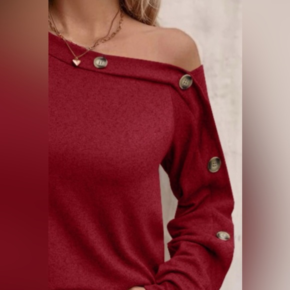 Decorative Button One Shoulder T-Shirt - available in 4 other colors - Picture 3 of 15